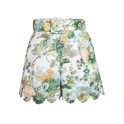 Belted Scallop Shorts, Spring Chinoiserie