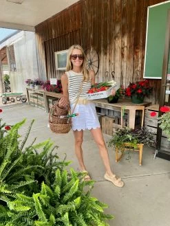 Raffia Belted Scallop Shorts, White Linen 7 Raffia Belted Scallop Shorts, White Linen -Fashion Comprehensive Discount Store IMG 1416