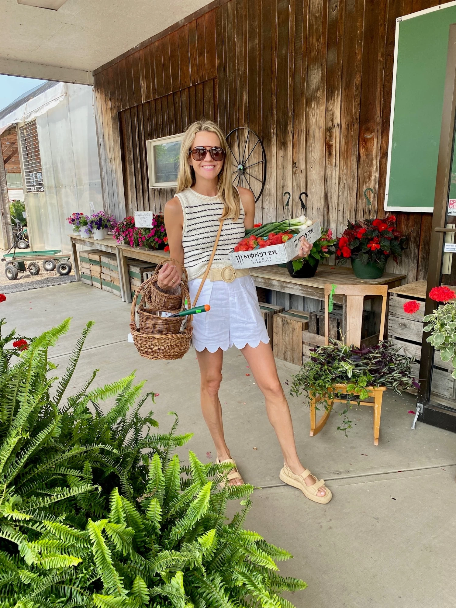 Raffia Belted Scallop Shorts, White Linen 5 Raffia Belted Scallop Shorts, White Linen - Image 3