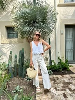 V-Neck Scallop Detail Tank, White Linen -Fashion Comprehensive Discount Store IMG 3805 178b1218 1868 4069 b6c2 31528e31933d