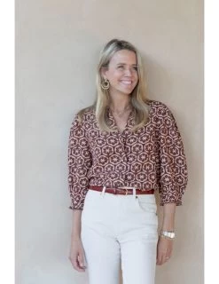 Blouse, Chocolate And Pink Lattice Print -Fashion Comprehensive Discount Store SHOP THE AVE 7 118