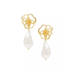Layla Pearl Drop Earrings, White And Gold