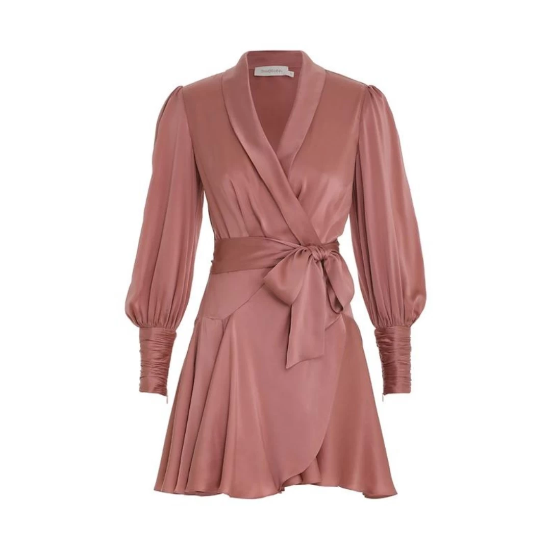 Zimmermann Silk Wrap Mini Dress, Dusty Pink