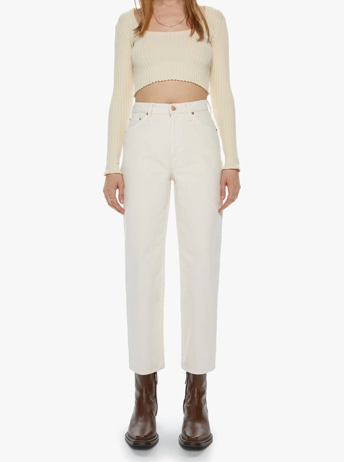 MOTHER High Waisted Double Stack Ankle, Natural 5 MOTHER High Waisted Double Stack Ankle, Natural - Image 3