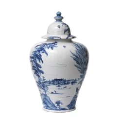 Country Estate Delft Blue 17" Lidded Ginger Jar Estate Grounds